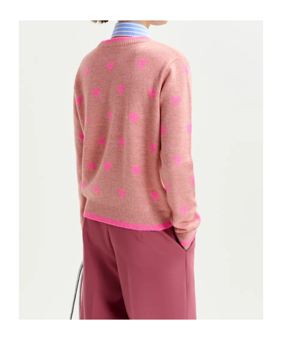 Essentiel Antwerp Isa Jacquard Heart Sweater In Pink
