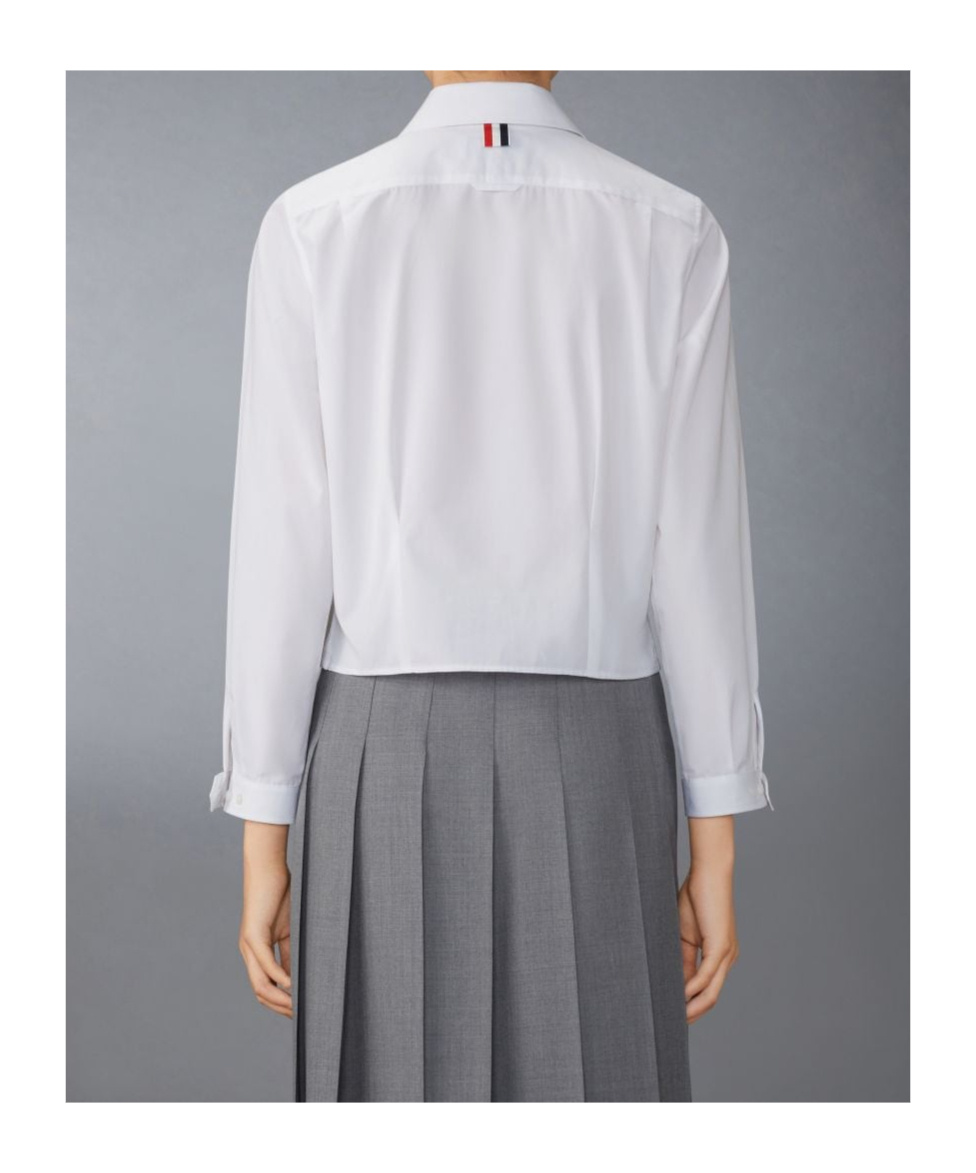 Thom Browne Long Sleeve Tucked Blouse In Poplin White In White