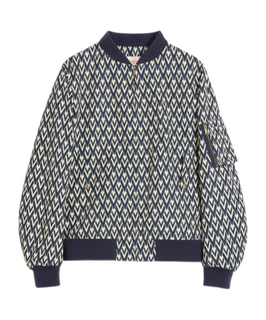 Valentino Toute La V Print Bomber Jacket In Navy Blue/cream