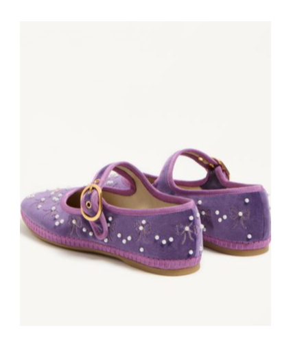 Valentino Endouce Sequined Velvet Mary Jane Flats In Purple