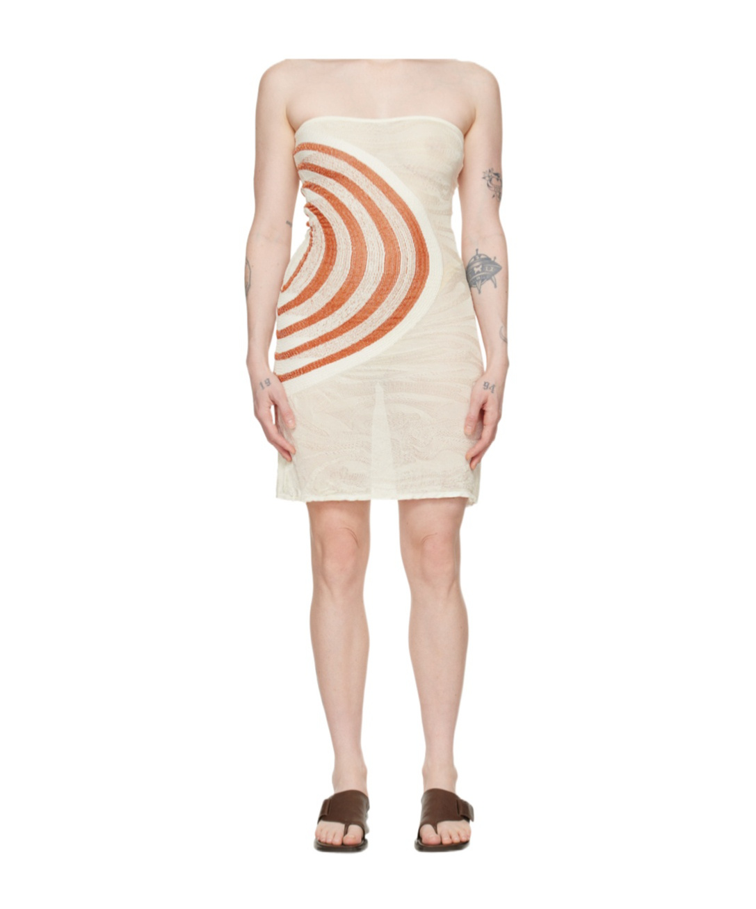 Gimaguas White & Brown Été Minidress In Nude