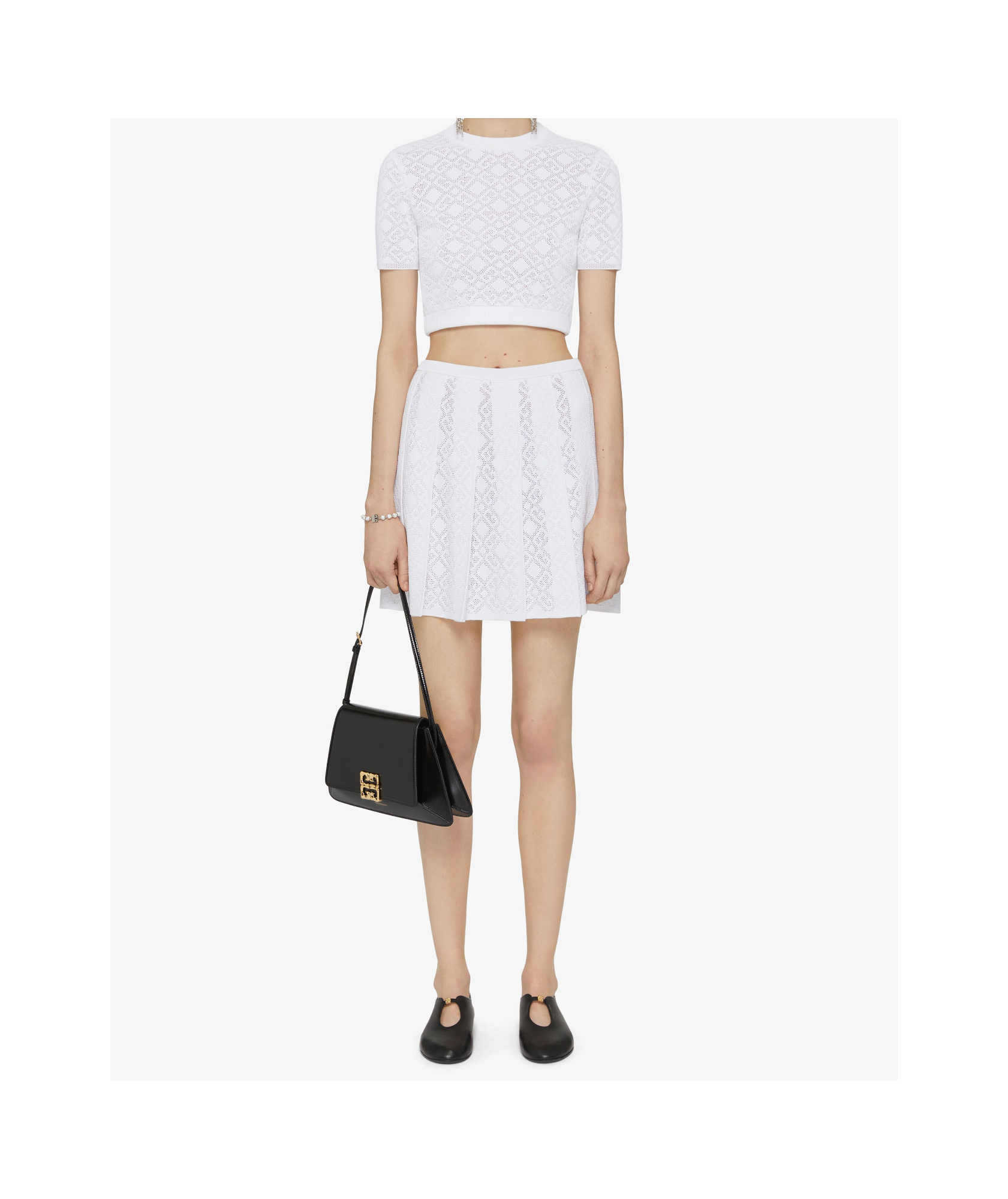 Givenchy Pleated Pointelle Knit Skirt With Ribbed Waistband In White