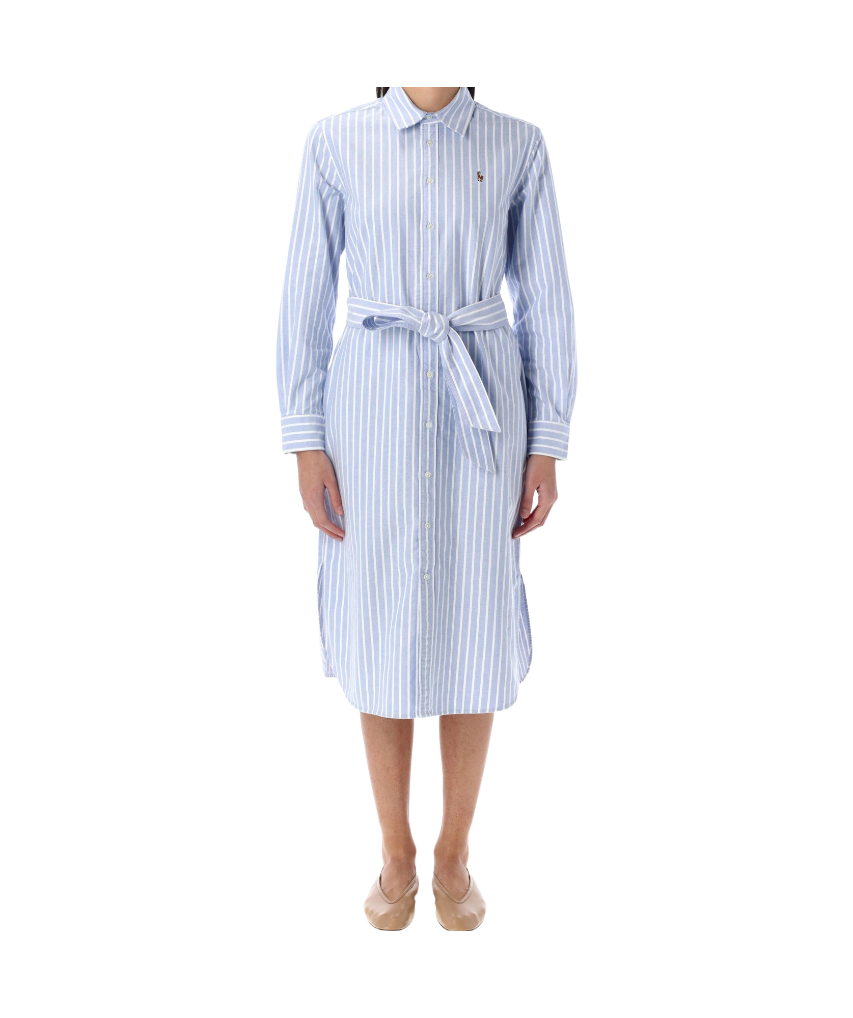 Polo Ralph Lauren Embroidered Poplin Shirt Dress With Belted Waist In Blue
