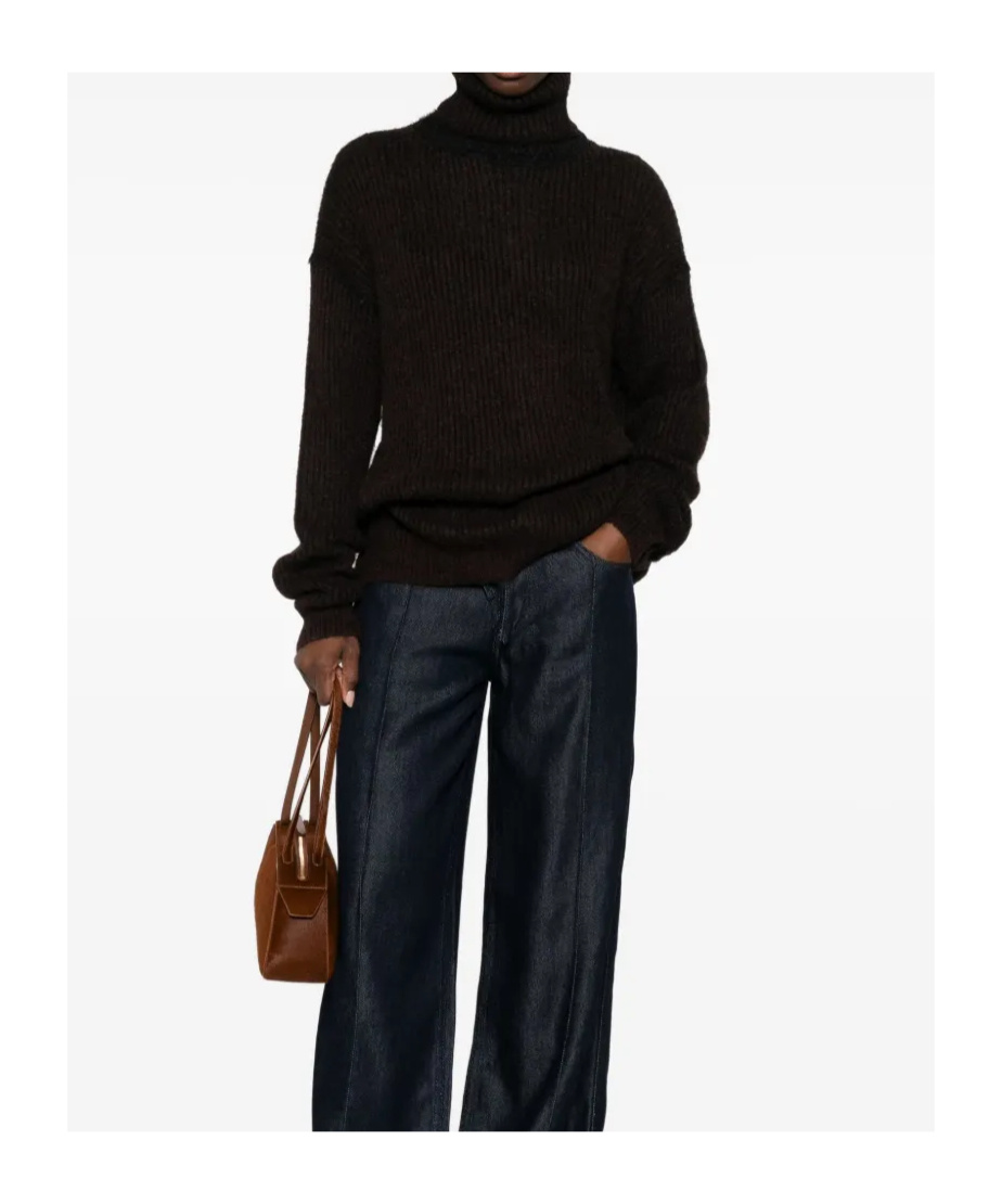 Uma Wang Ribbed Turtleneck Sweater In Brown