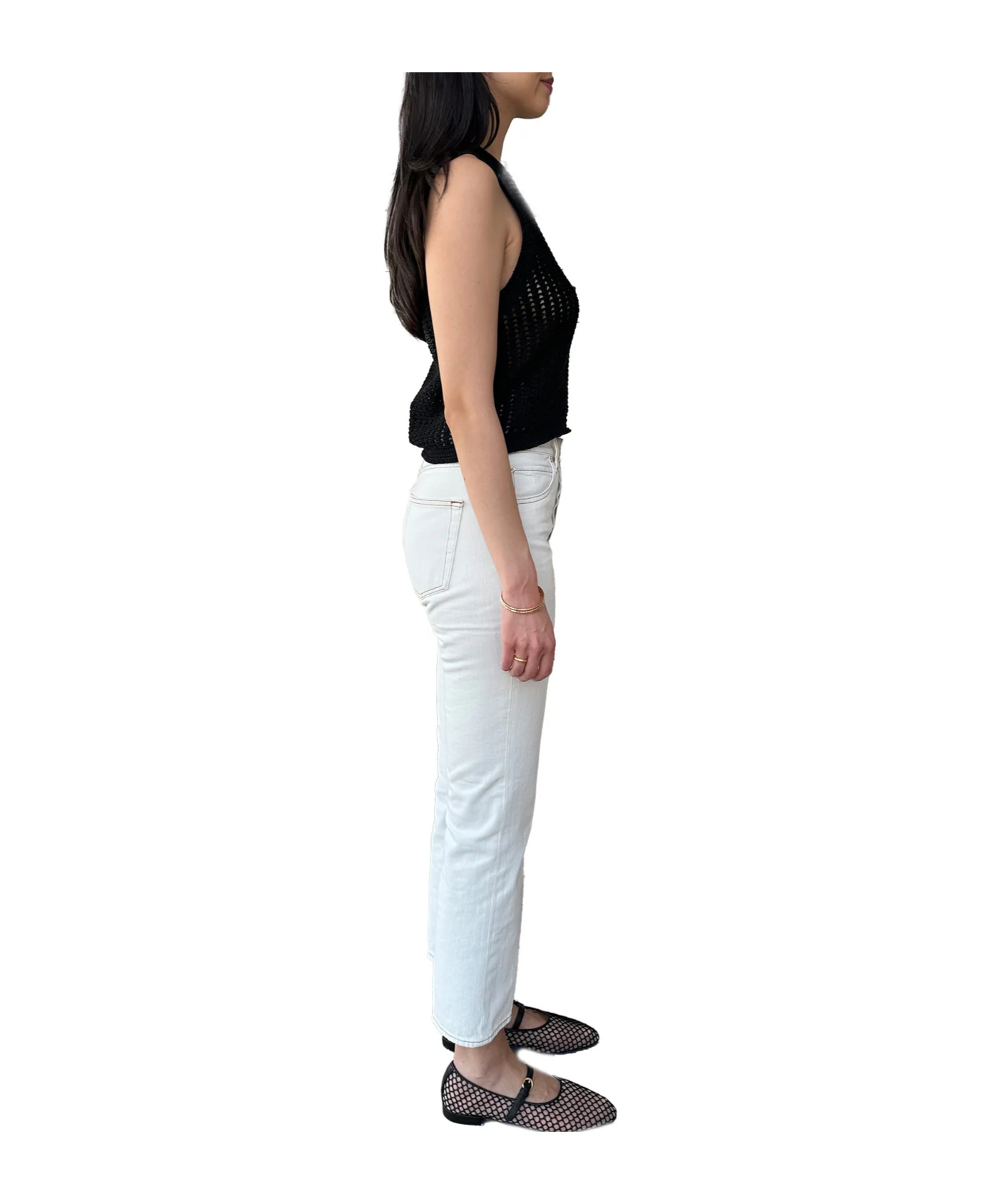 Frame Stiff Denim Jeans Belt Loops In White