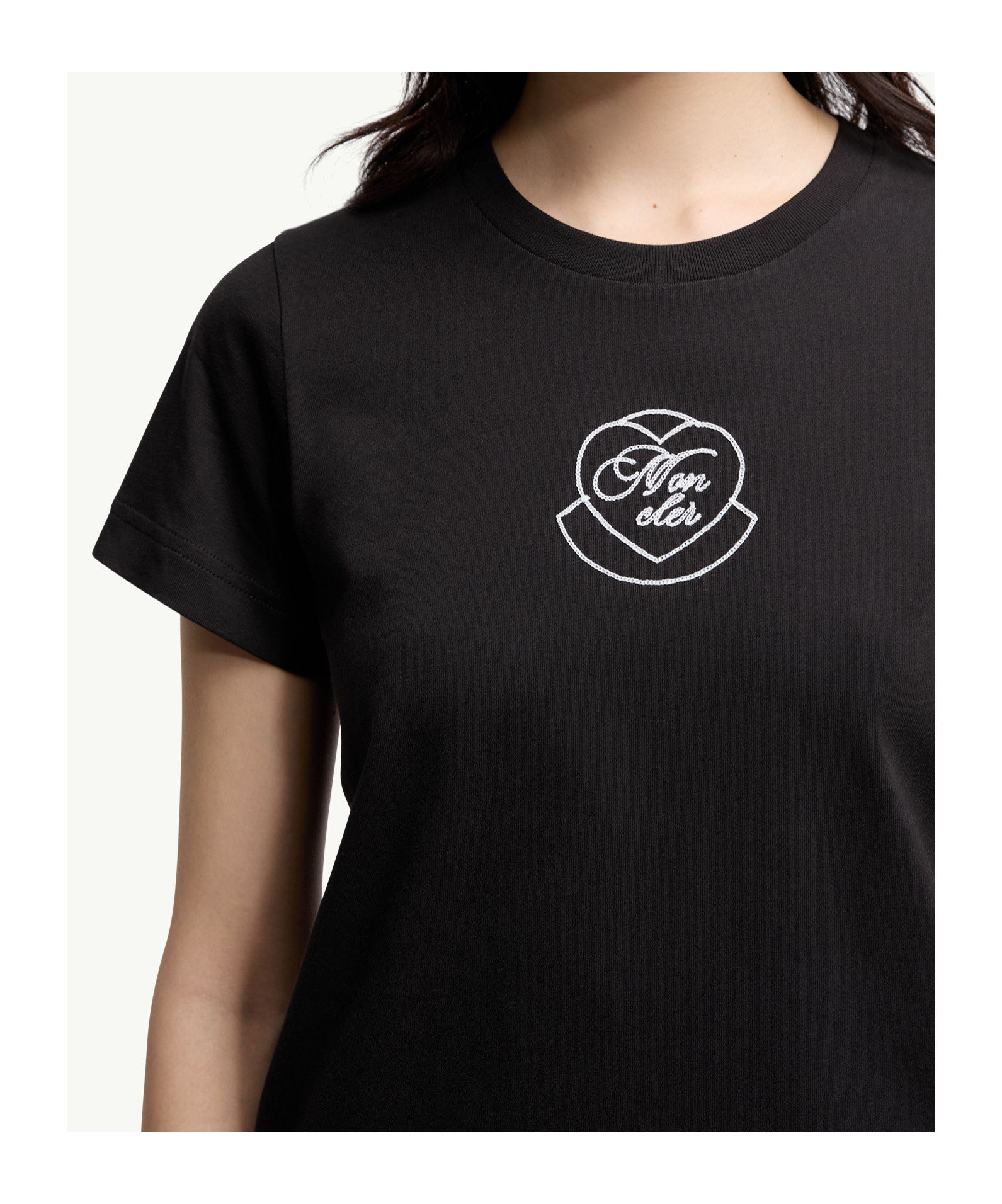 Moncler Embroidered Heart Logo Cotton T-shirt In Black