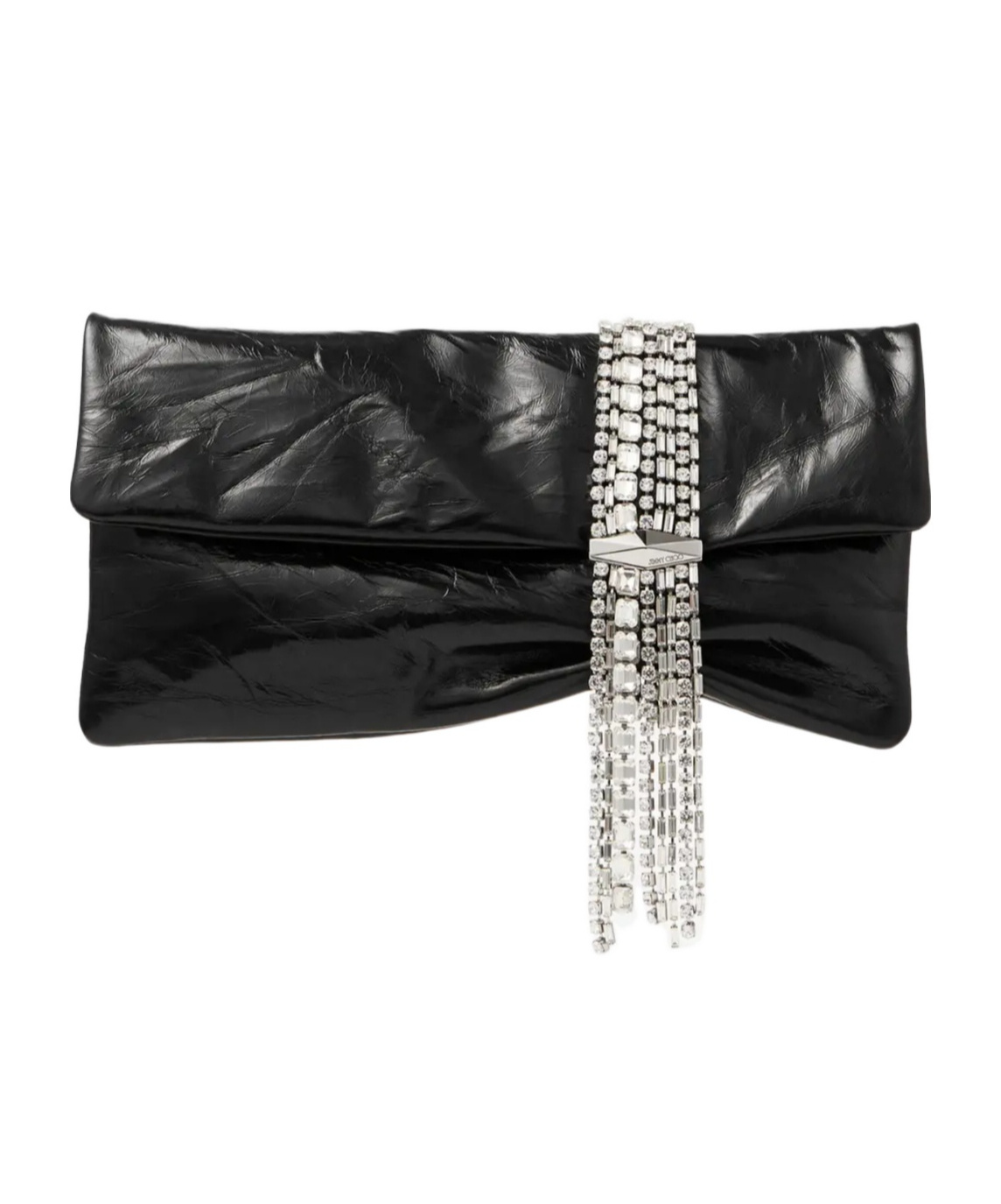 Jimmy Choo Zandra Crystal-embellished Clutch In Metallic Leather In Black