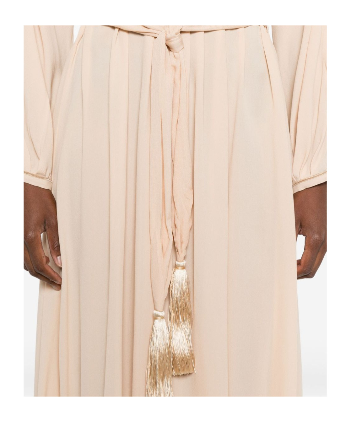Forte Forte Long Dress With Pleated Design And Belt In Neutral