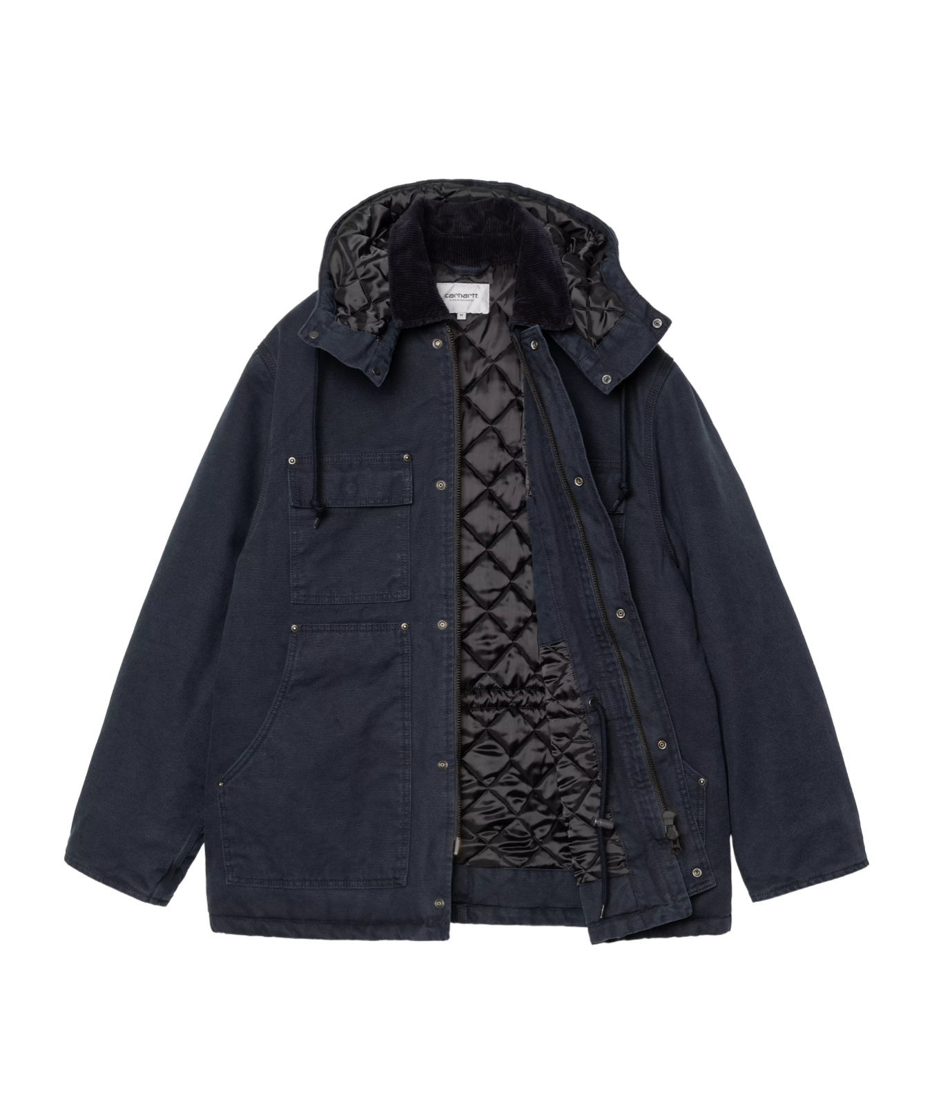 Carhartt Navy Blue Corduroy Collar Logo Jacket In Black