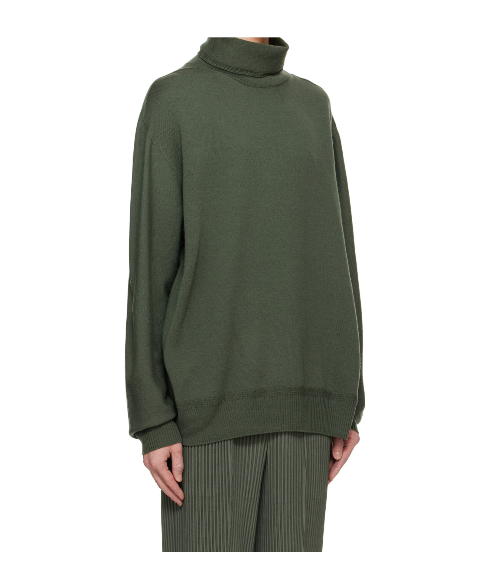 Issey Miyake Khaki Wool Smooth Knit Turtleneck In Black