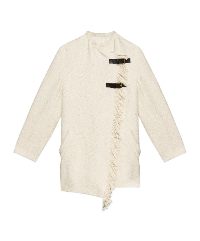 Isabel Marant Garmia Fringed Buckle-fastening Coat In Neutral