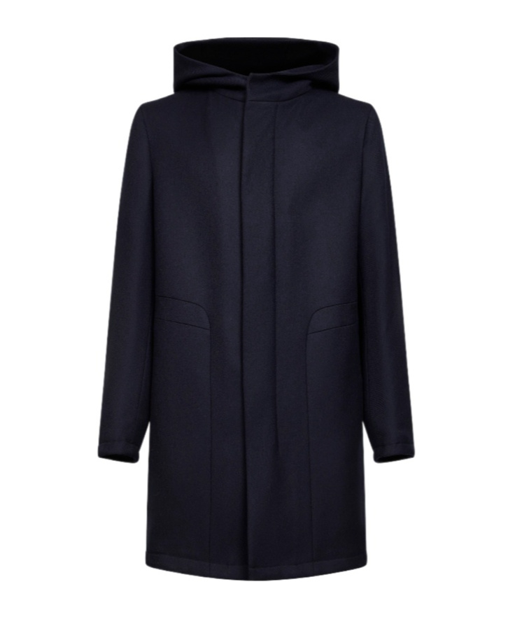 Tagliatore Blue Virgin Wool Twill Hooded Coat