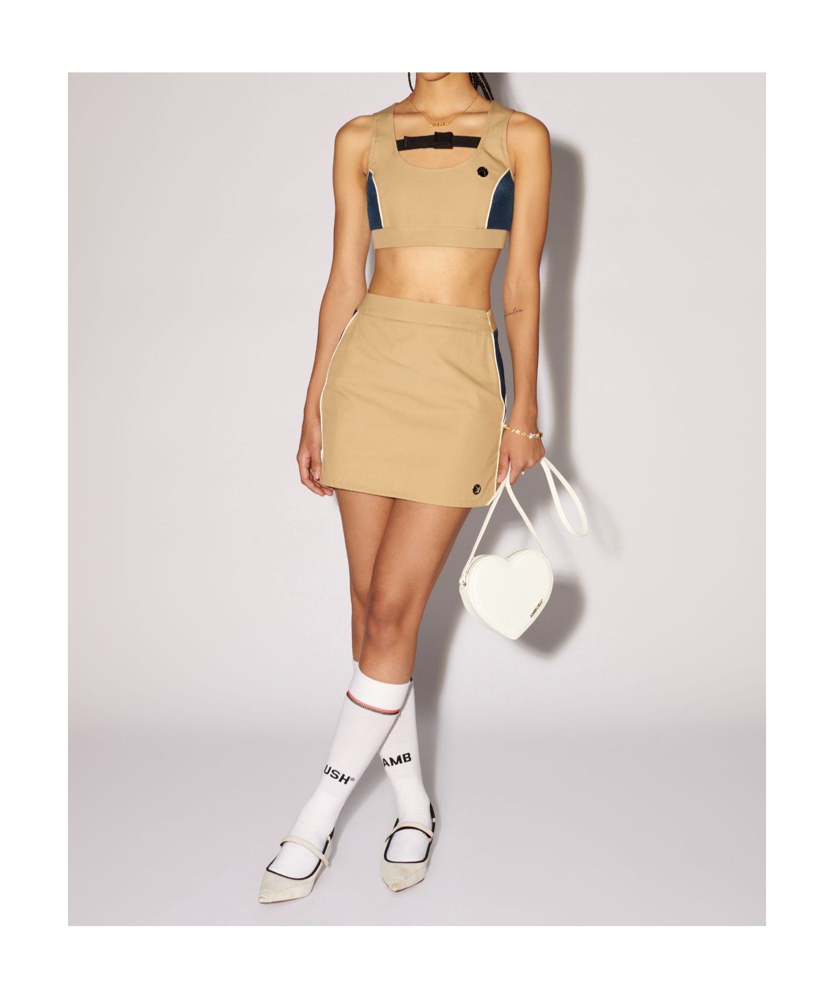 Shop Ambush Mesh-detail Cropped Top In Nude