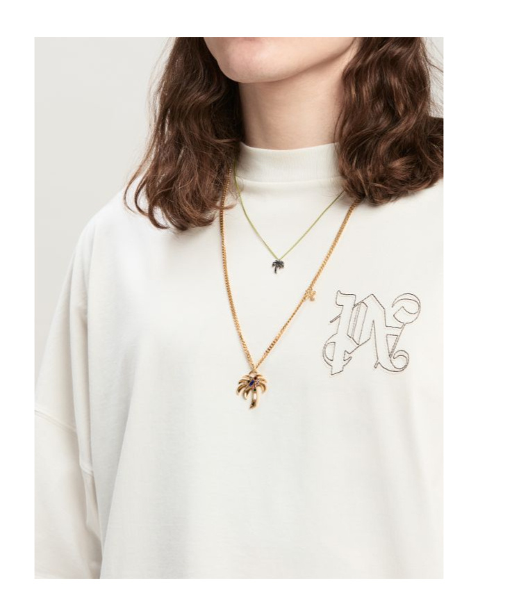 Palm Angels T-shirt With Studded Monogram In White