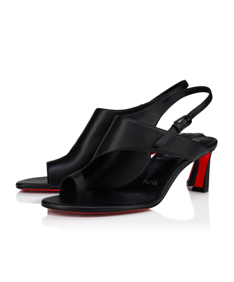 Christian Louboutin Viva Condora Asymmetrical Red Sole Sandals In Black