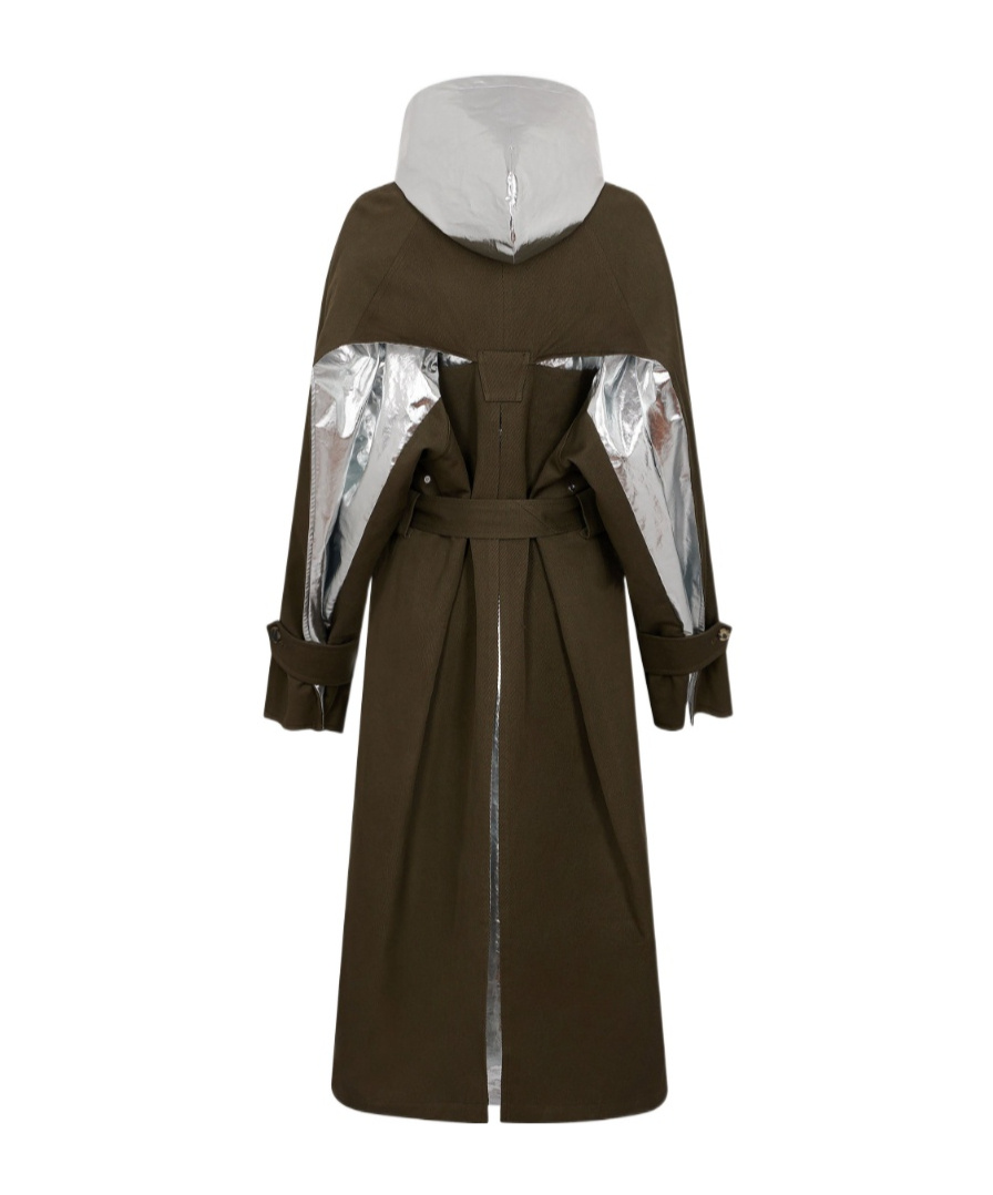 RABANNE LAMINATED-PANEL HOODED TRENCH COAT