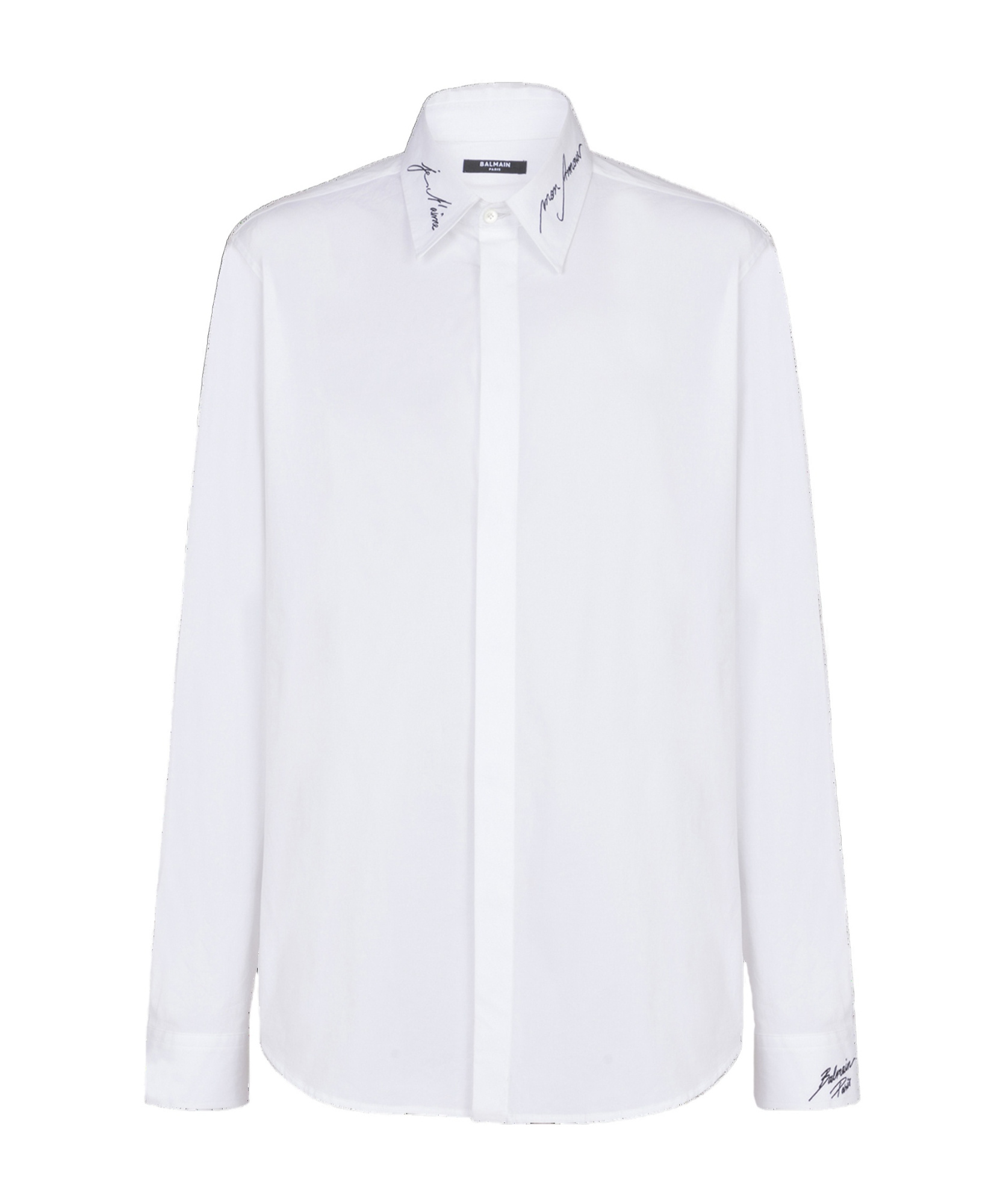 Shop Balmain Poplin Shirt With Embroidered Collar In White