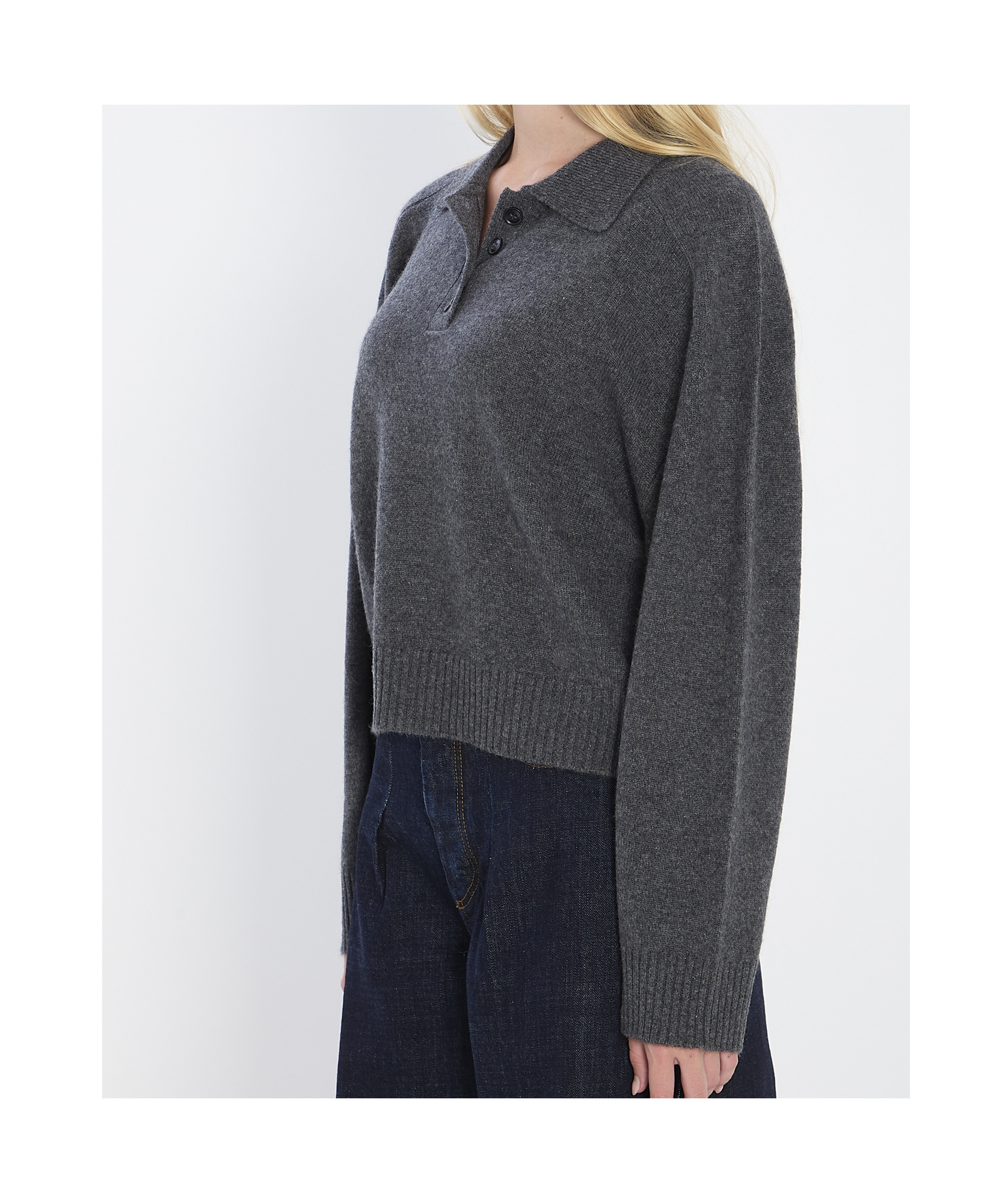 Loulou De Saison Long-sleeved Cashmere Polo In Gray