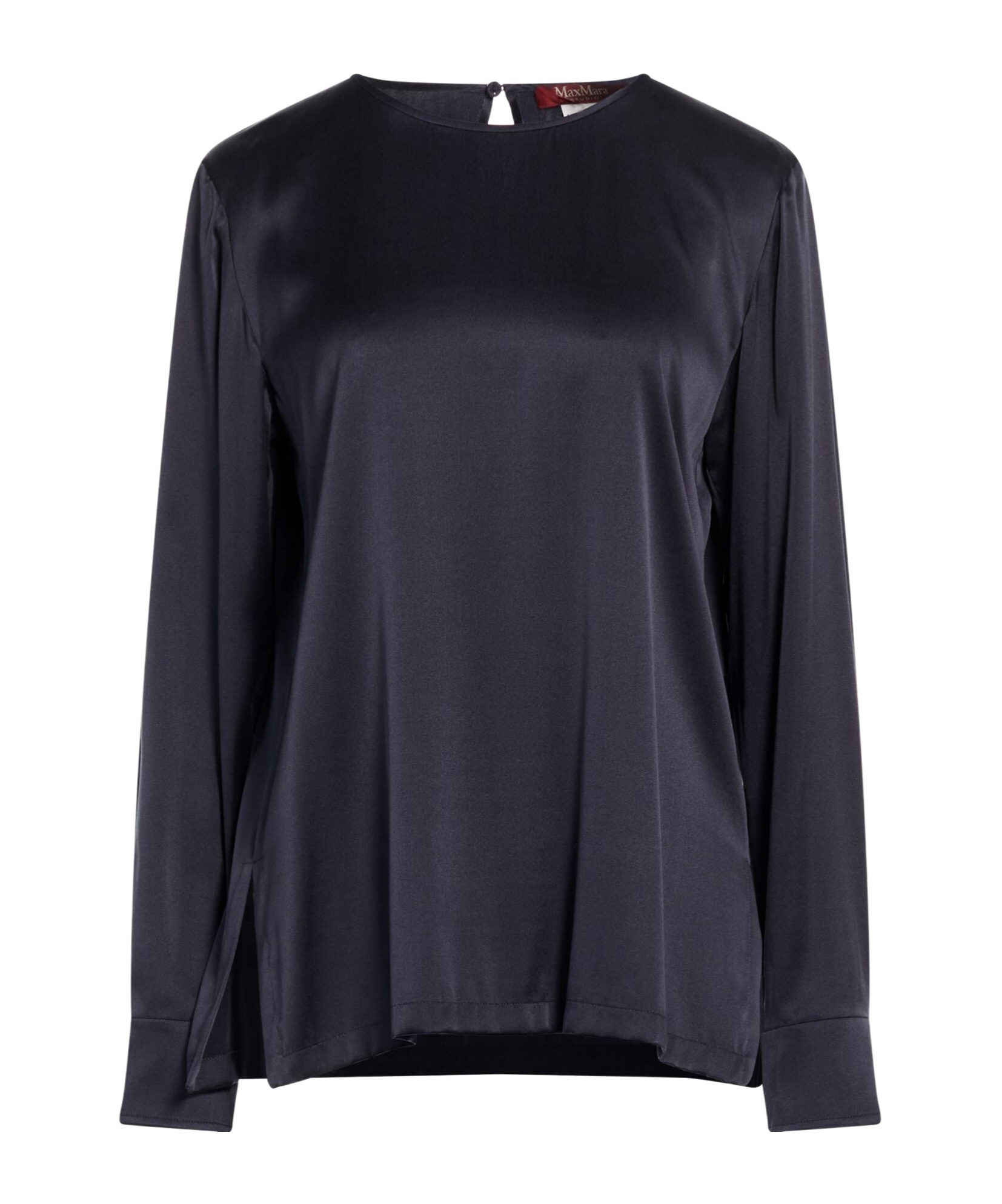 Max Mara Solid-colored Satin Long-sleeve Top In Blue