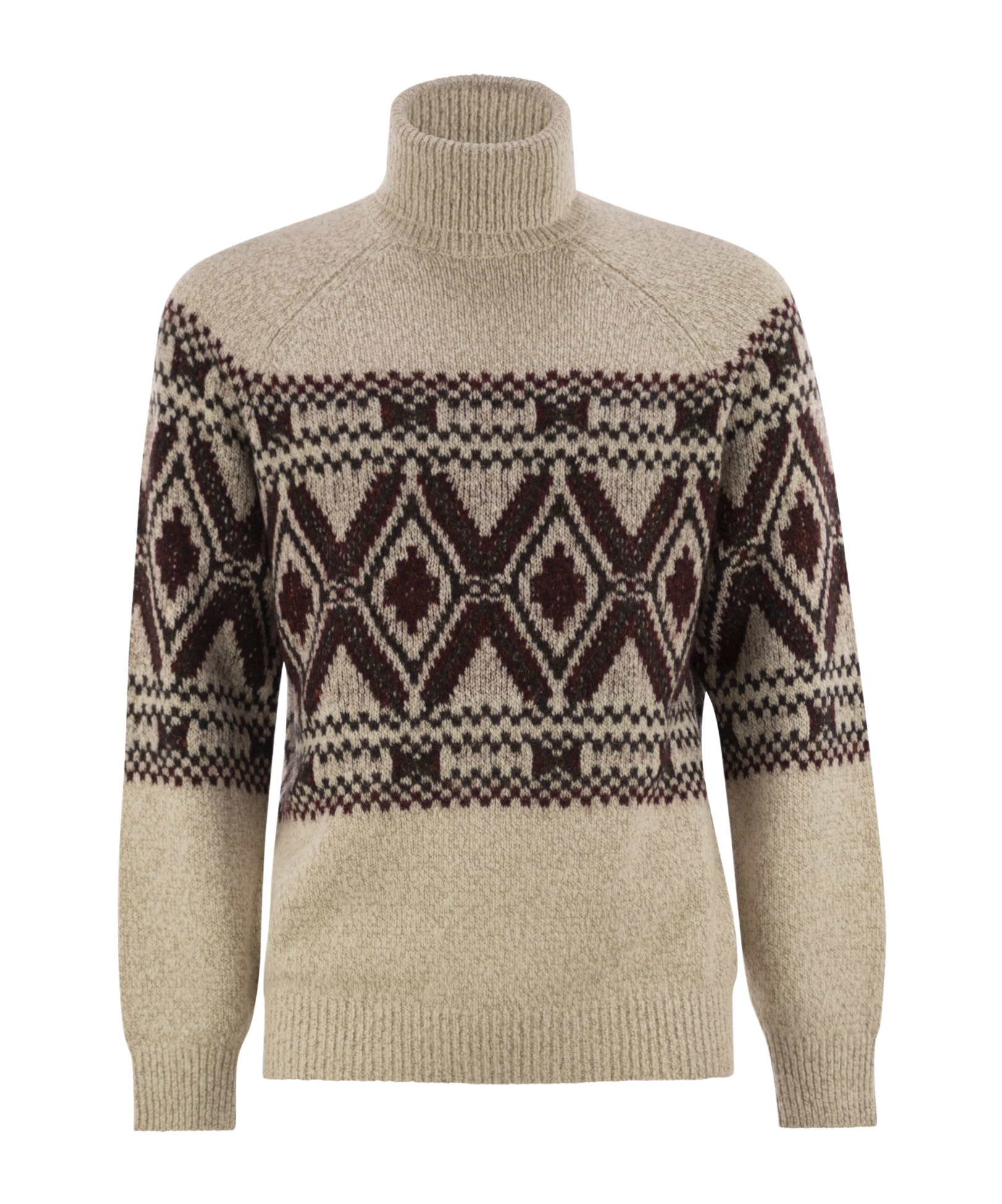 Brunello Cucinelli Geometric Jacquard Turtle Neck Pullover In Neutral