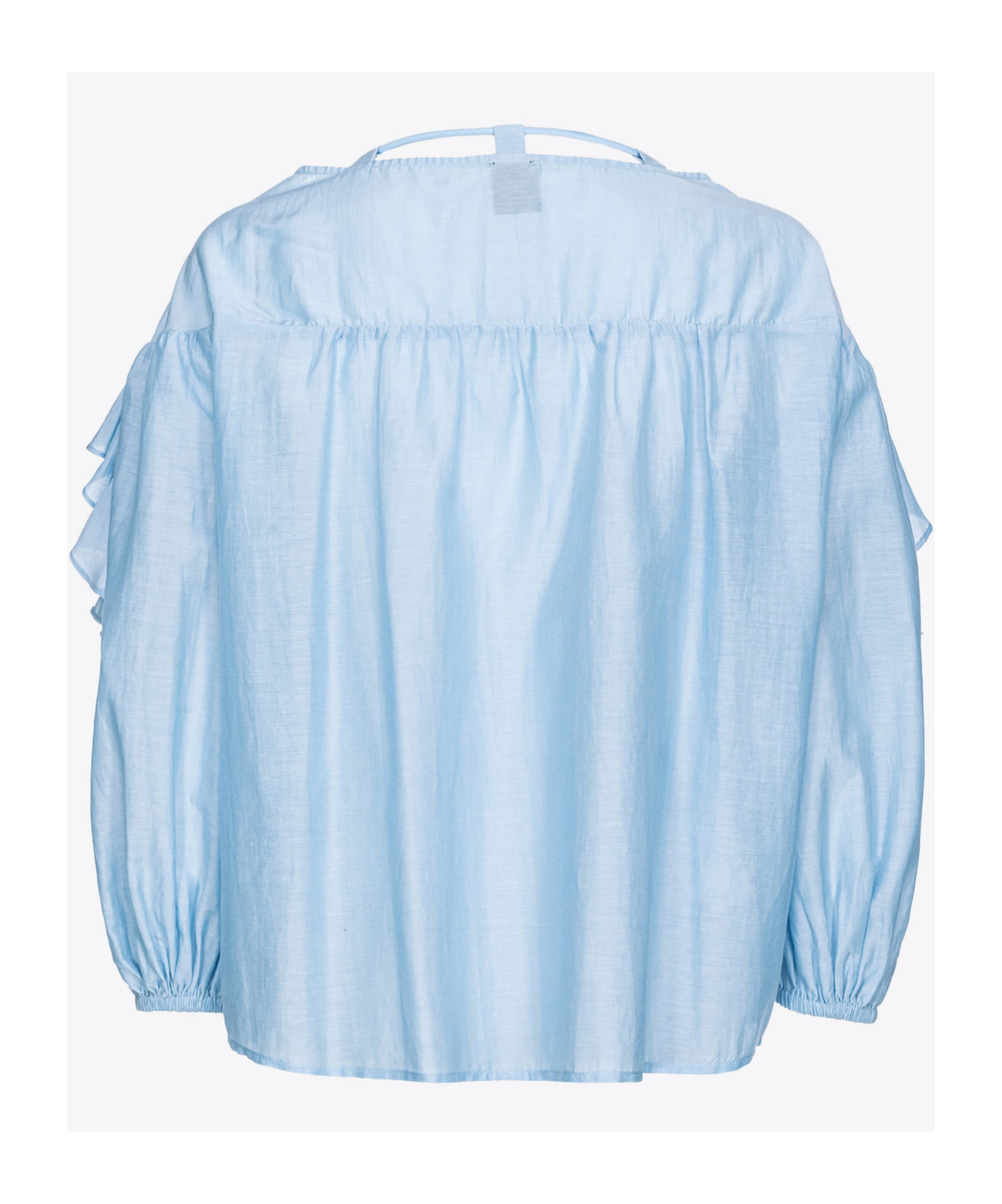 Pinko Solid Color Cotton And Silk Bones Blouse With Ruffles In Blue