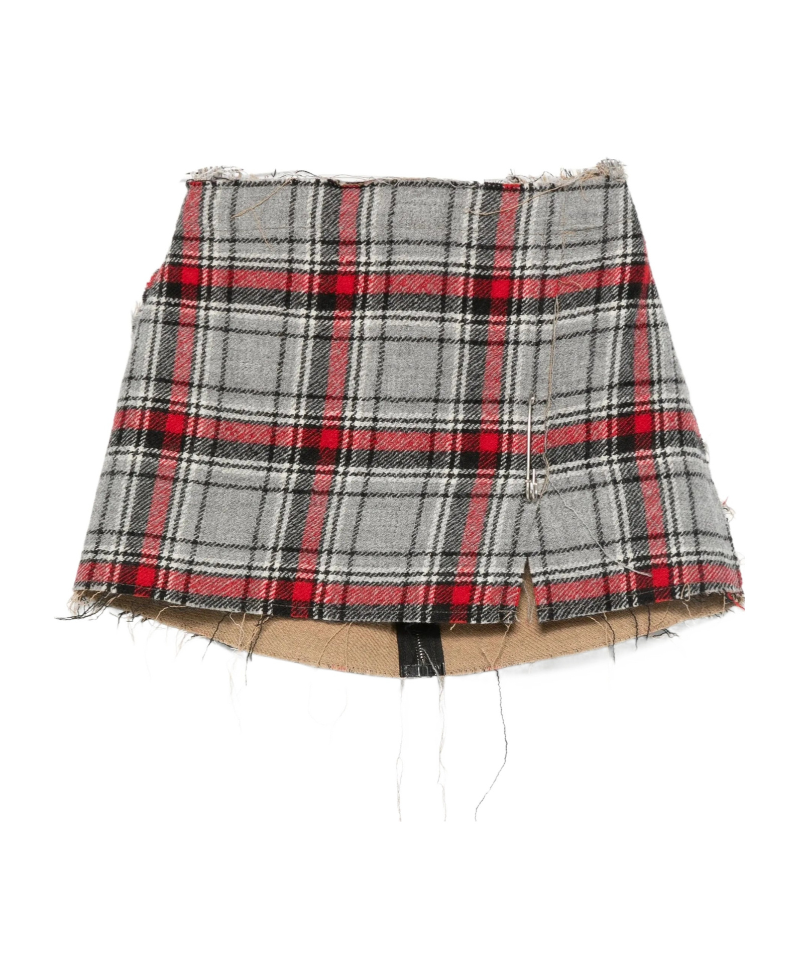 R13 Plaid Frayed Mini Skirt In Gray