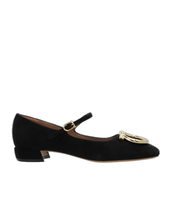Ferragamo Suede Gancini Heeled Ballerina With Gold Hardware