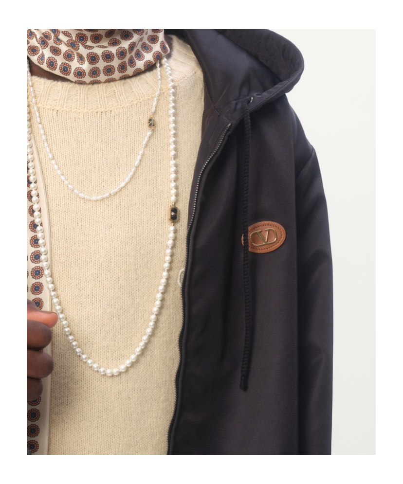Shop Valentino Nylon Hooded Windbreaker With Vlogo Patch In Black