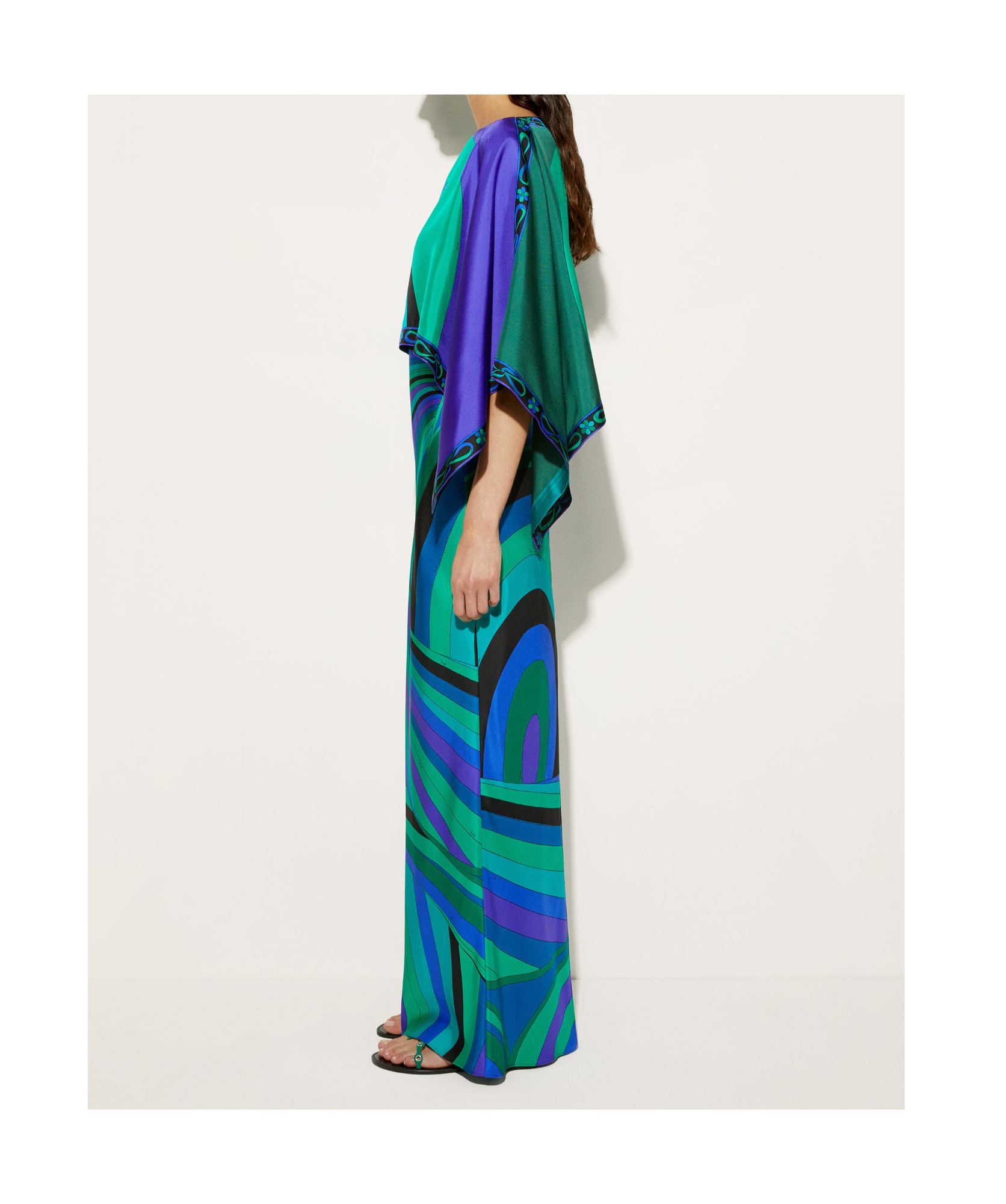 Pucci Long Dress With Cape Detail And Draped Sleeves In Multi