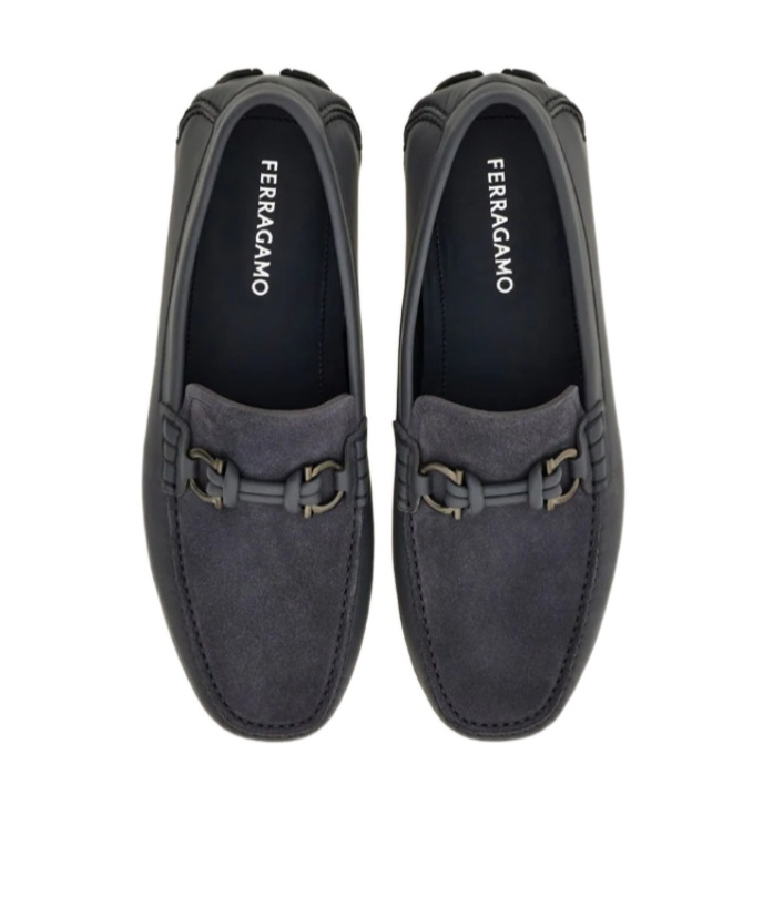 Ferragamo Man Loafers Grey Size 8.5 Calfskin In Blue