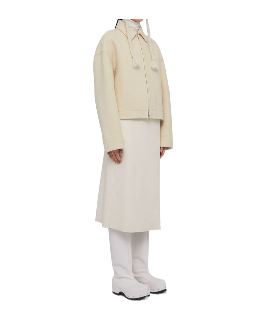 Jil Sander Logo-embellished Virgin-wool Jacket In Nude