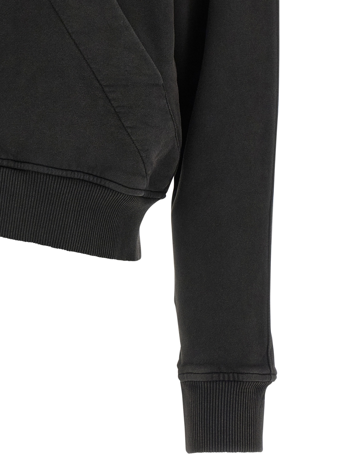 Attico Cropped Zip Fleece Ribbed Finish In Black