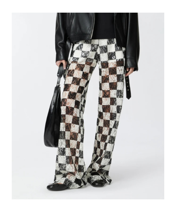 Pinko Wide-leg Check Pattern Lace Trousers In White