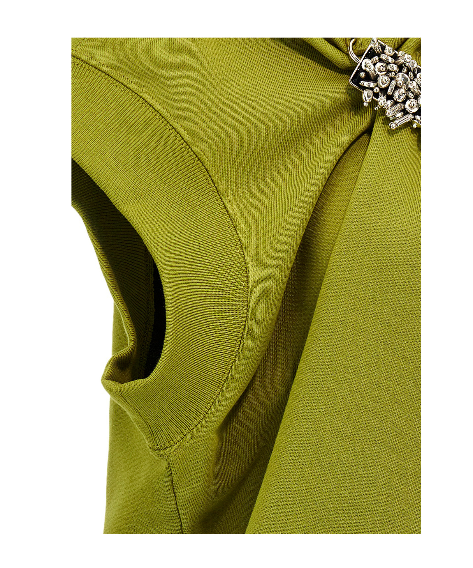 Dries Van Noten 'cap Sleeves Draped Embellished Trim Sweatshirt' In Green