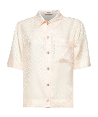 Fendi Short Sleeve Silk Shirt In White