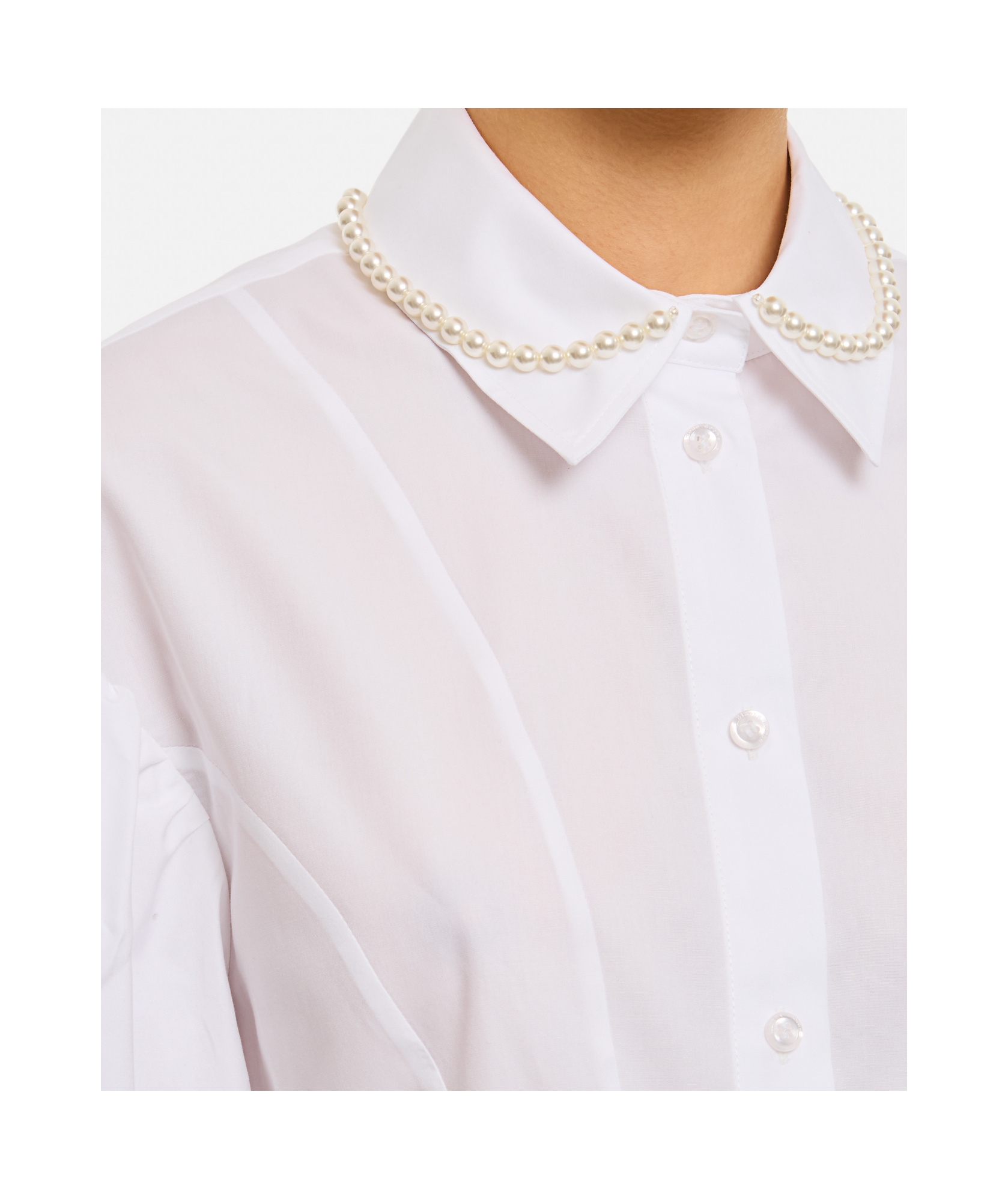 Simone Rocha Puff Sleeves White Shirt With Pearl-embellished Collar In White Pearl