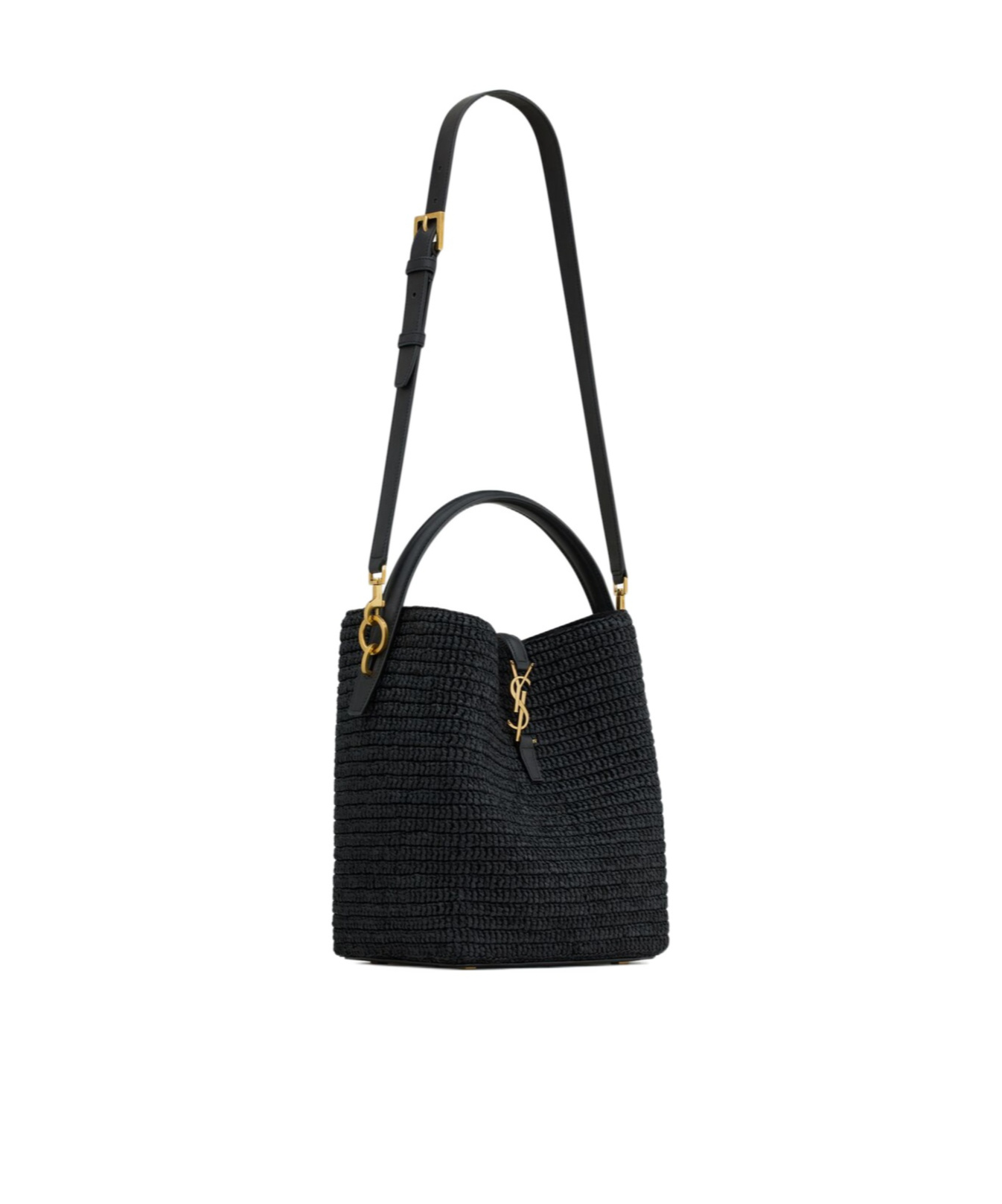 Saint Laurent Le 37 Raffia Bucket Bag In Black