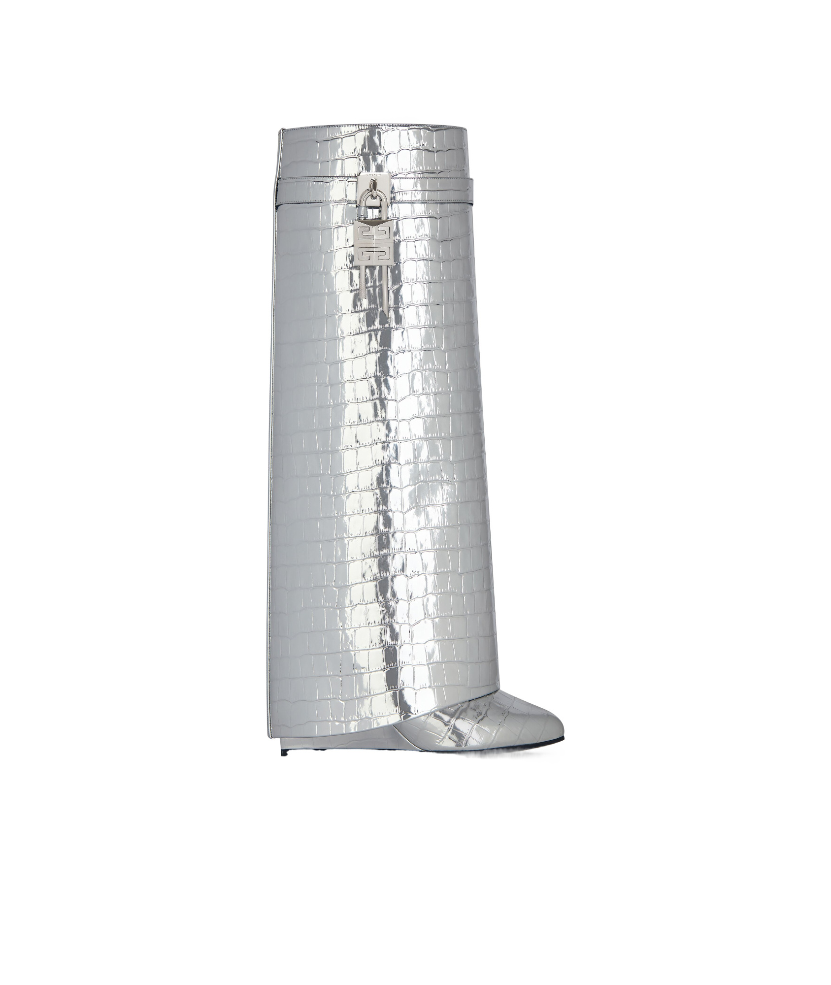 Givenchy Shark Lock Boots In Crocodile Effect Leather In Silver