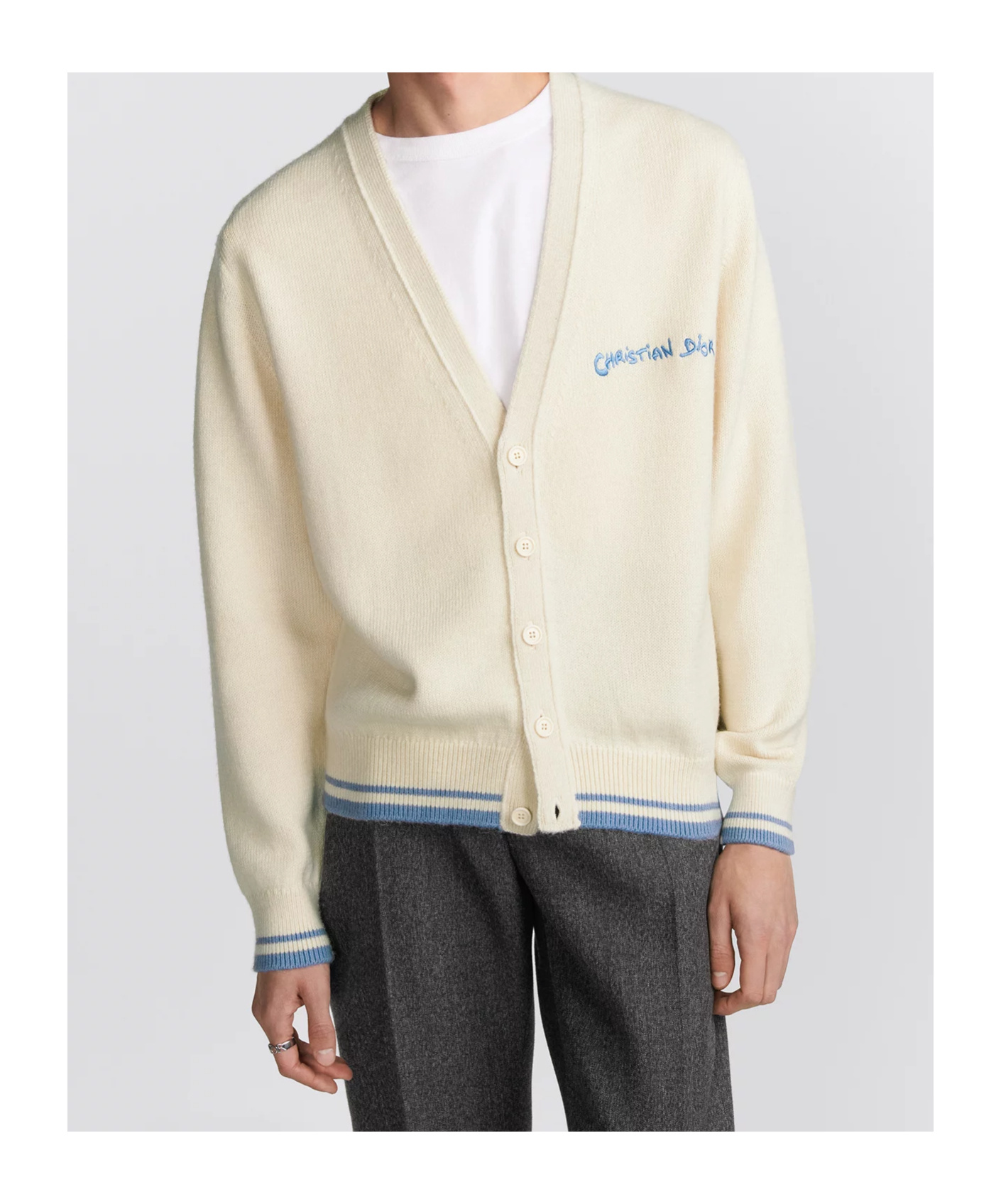 Dior V-neck Wool Cardigan In Nude