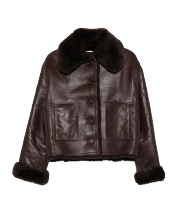 David Koma Fur-trimmed Leather Jacket In Brown
