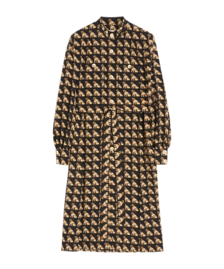 Valentino Dog-print Belted Midi Dress In Brown