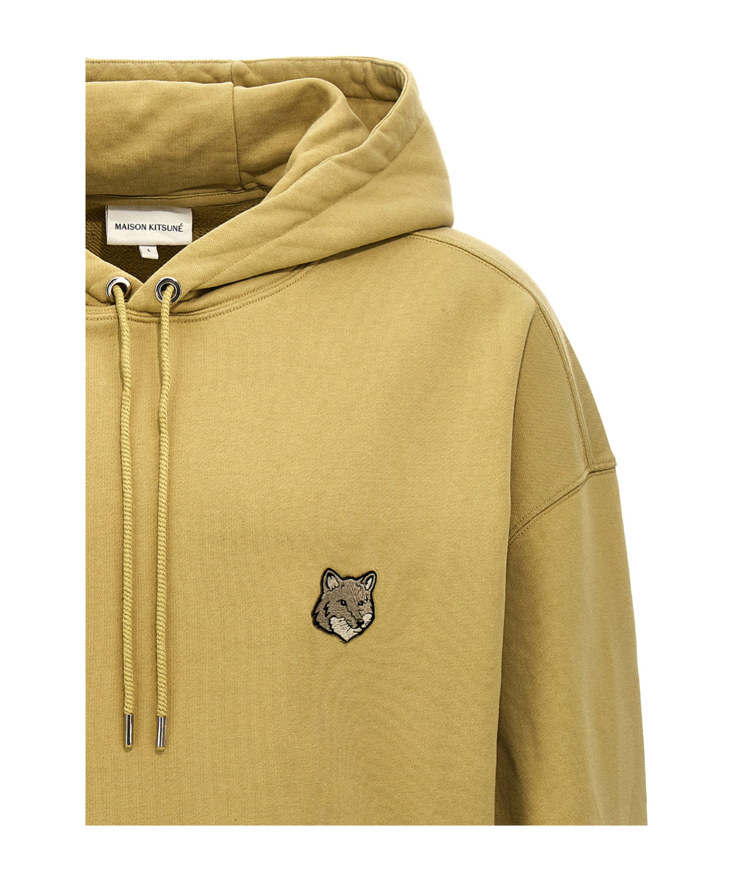 Shop Maison Kitsuné Bold Fox Head Patch Drawstring Hoodie In Nude