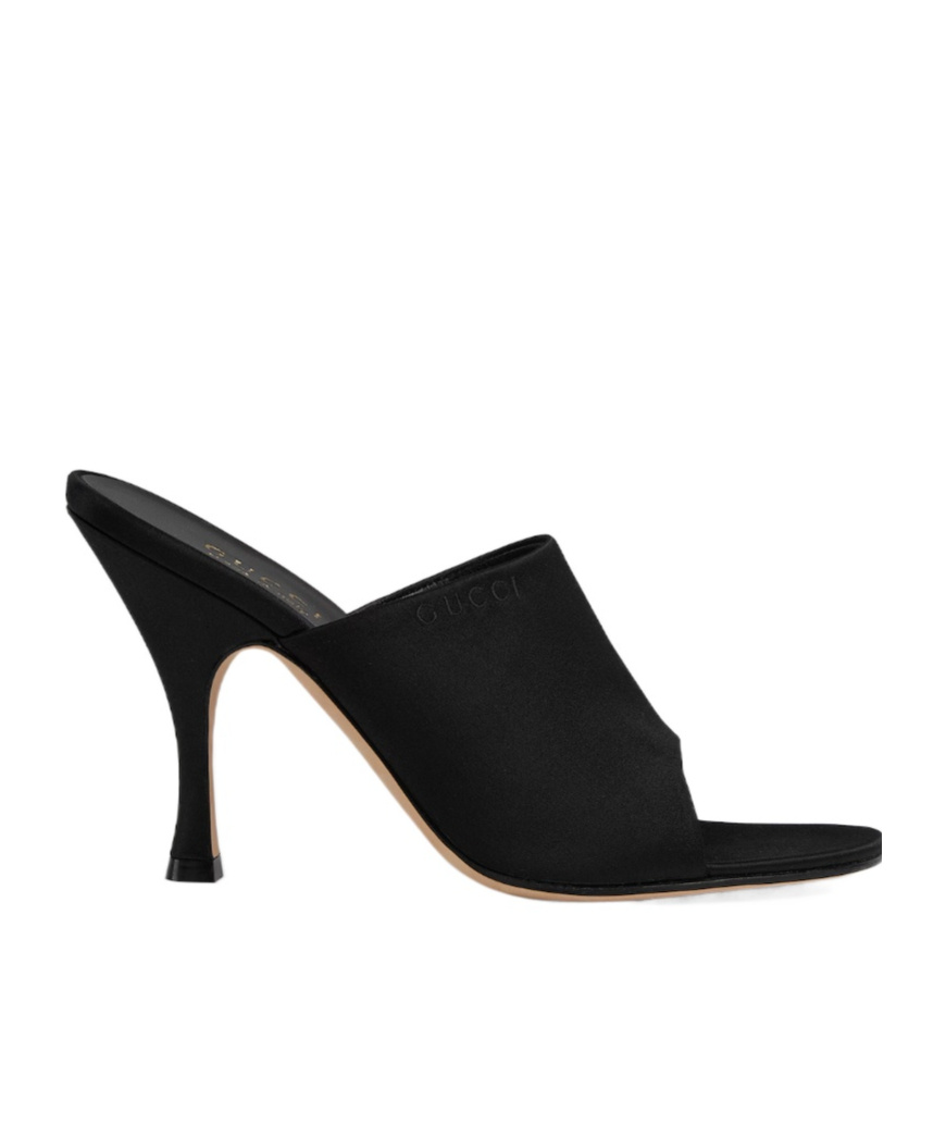 Gucci 95mm Satin Heeled Sandals In Black