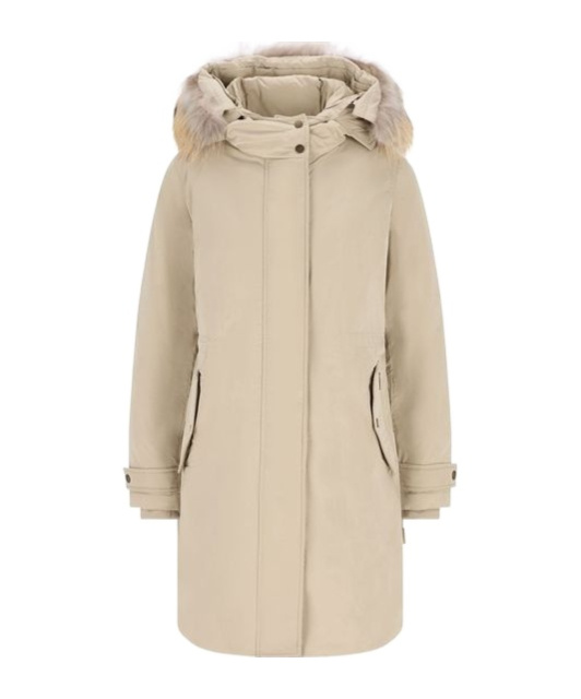 Woolrich Fur-trimmed Hooded Coat In Neutral