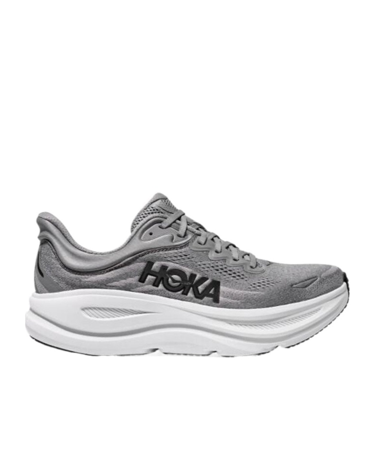 Hoka Bondi 9 Grey Low Top Sneakers With Maxi Logo Lettering On The Side In Tech Fabric Unisex In Gray
