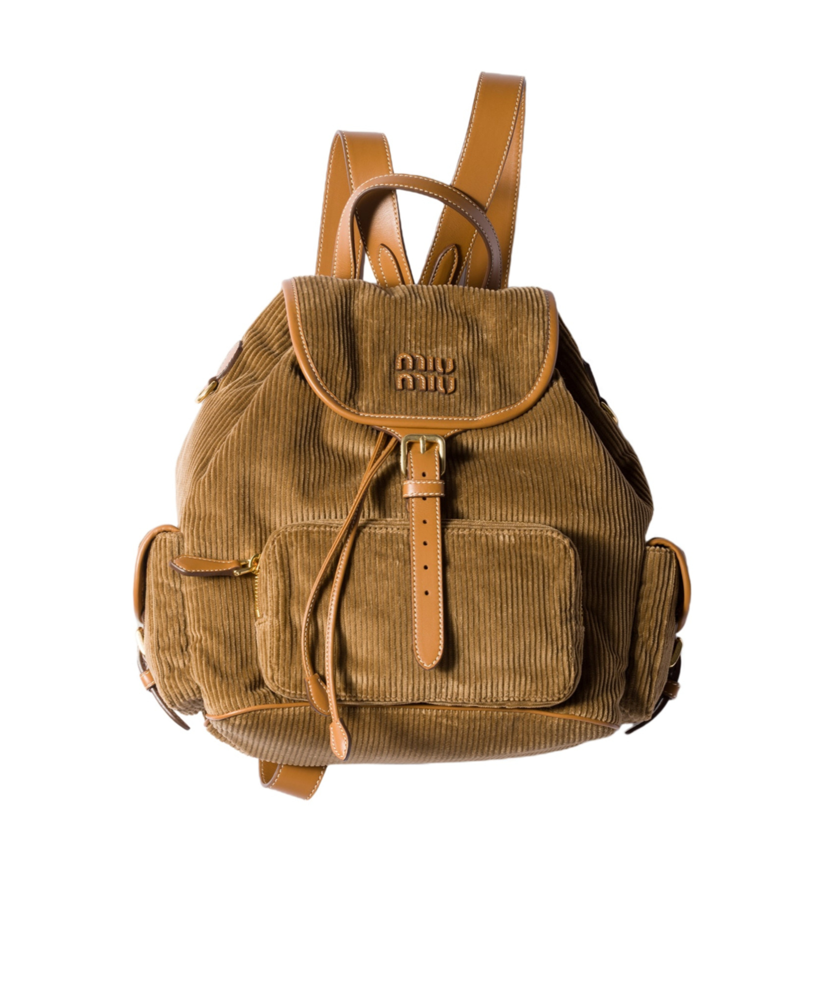 Miu Miu Corduroy Backpack In Brown