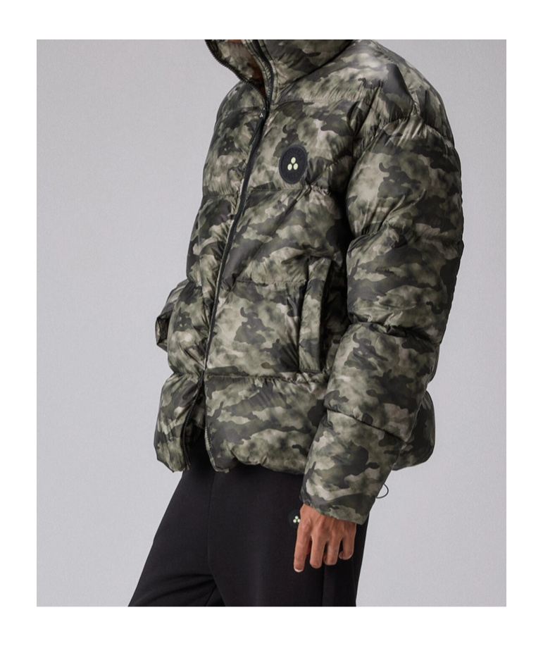 Peuterey Camouflage Puffer Jacket With High Collar In Green