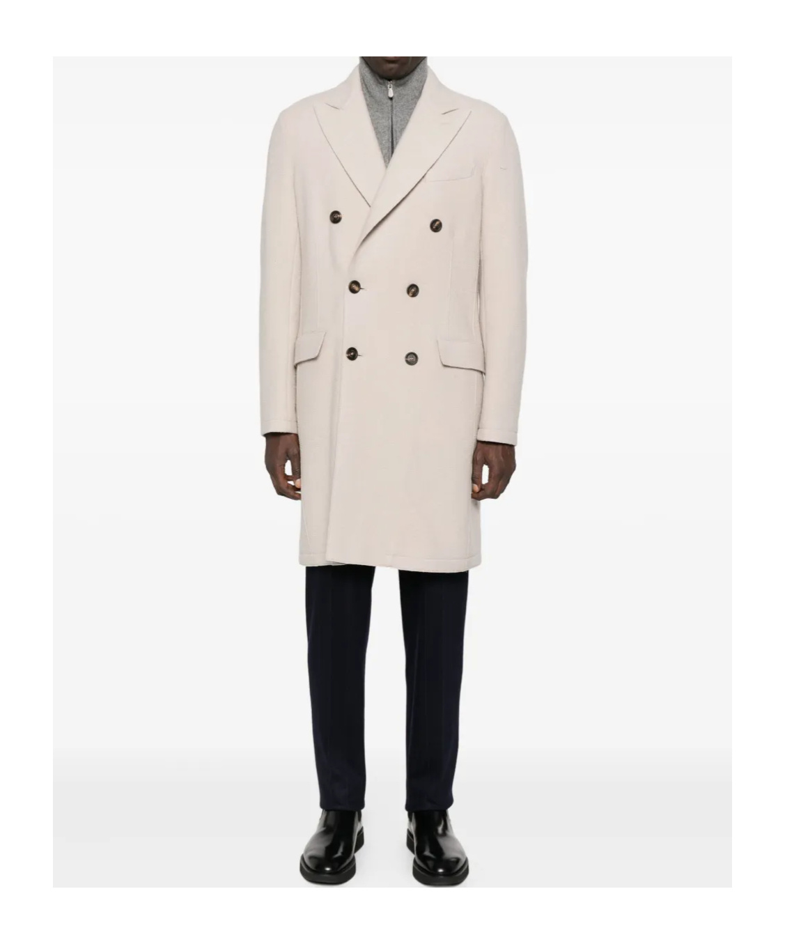 Eleventy Double-breasted Long-sleeve Coat In Neutral