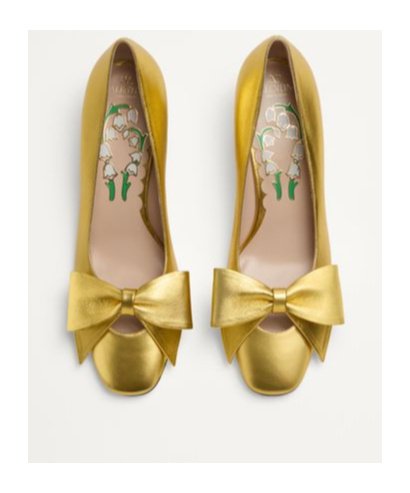 Valentino Garavani Bowow Pumps In Laminated Nappa 45mm Woman Gold 39.5 In Golden