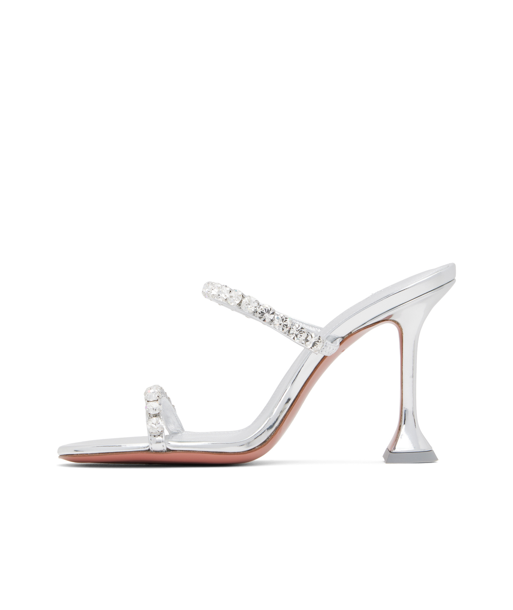 Amina Muaddi Metallic Leather Slippers With Crystal Embellishments In Silver